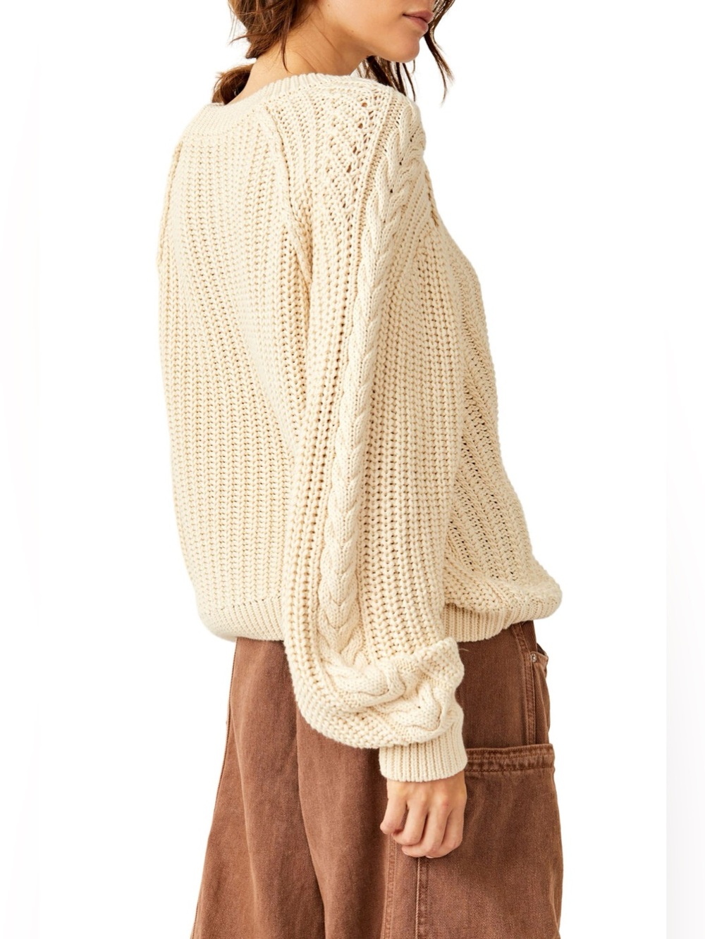 Free People Frankie Cable Cotton Sweater Ivory Medium - Picture 2 of 12